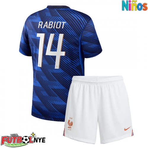 Camiseta Francia Adrien Rabiot #14 Primera Equipación para niños Mundial 2026 manga corta (+ pantalones cortos)